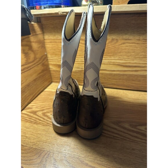Roper Bumps Faux Ostrich Square Toe Cowboy Youth Boys Brown Casual Boots Sz 4 - Picture 6 of 8
